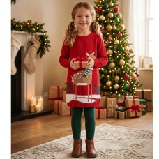OVX33: Gilrs Knitted Christmas Knitted Jumper Dress (3-9 years)